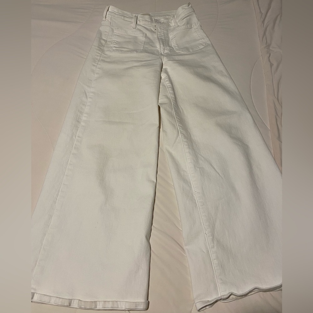 MOTHER White Wide Leg Flare Jeans